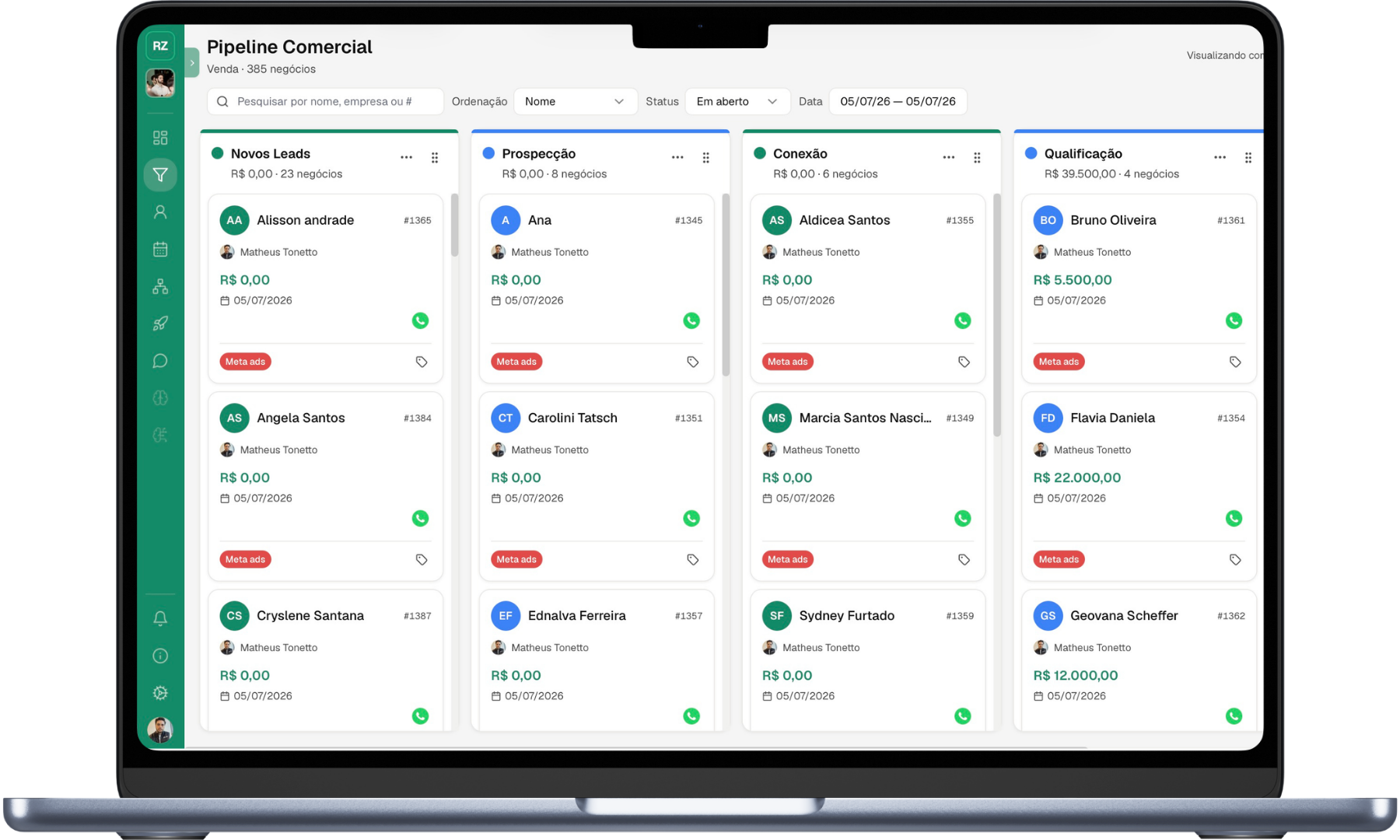 Pipeline comercial Rezult CRM